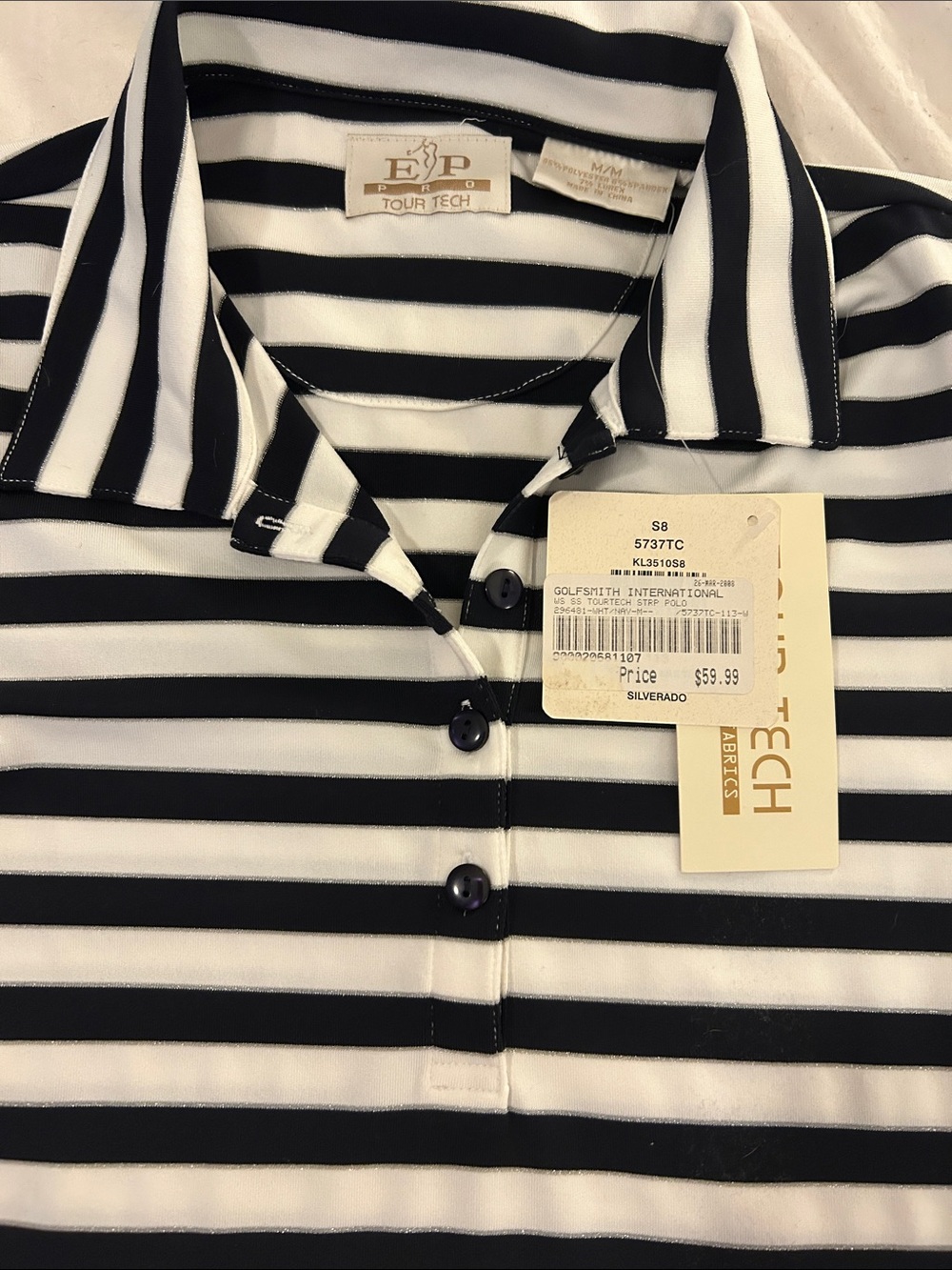 EP  PRO TOUR TECH women’s Black & White Striped Polo Shirt